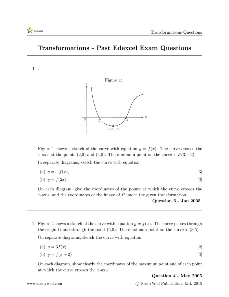 Transformations Past Edexcel Exam Questions