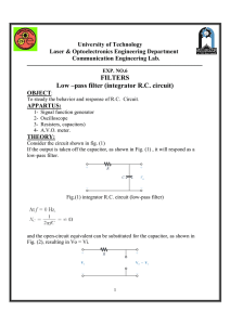 FILTERS Low –pass filter (integrator R.C. circuit)