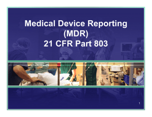 Medical Device Reporting (MDR) 21 CFR Part 803