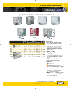 4" SquARe BoxeS – Welded WiTH ConduiT Ko`S - to Hubbell