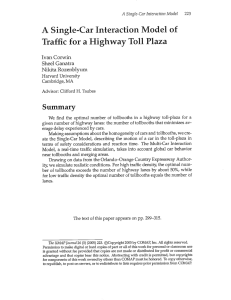 A Single-Car Interaction Model of Traffic for a Highway Toll Plaza