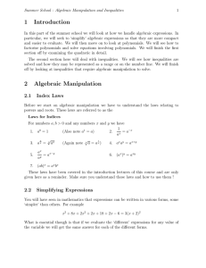 1 Introduction 2 Algebraic Manipulation