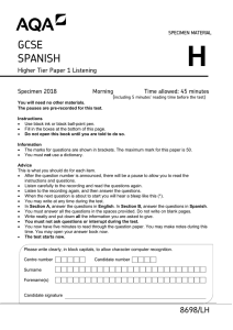 GCSE Spanish Specimen question paper Paper 1