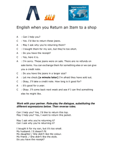 English when you Return an Item to a shop