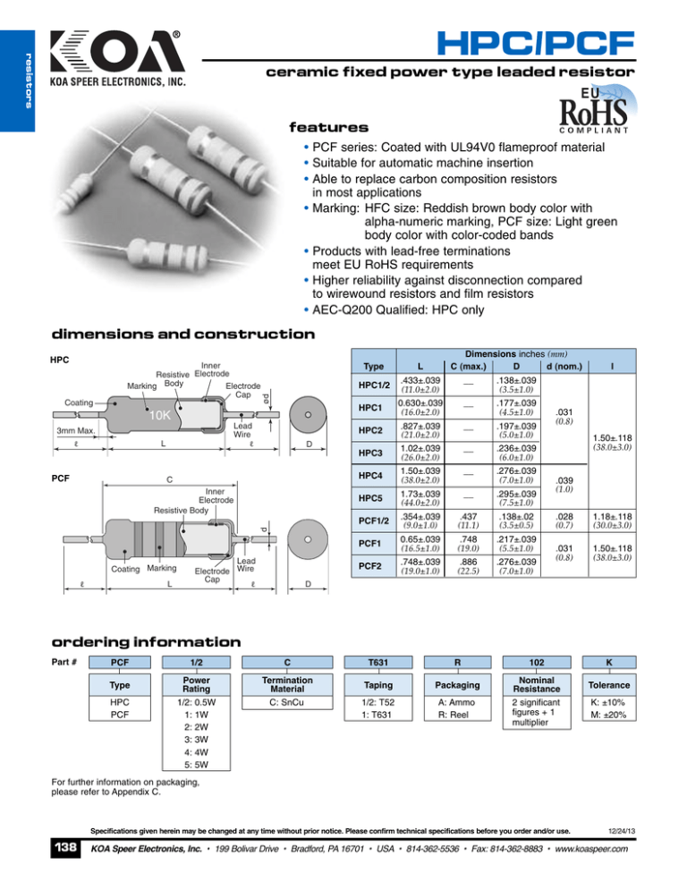 HPC/PCF KOA Speer Electronics