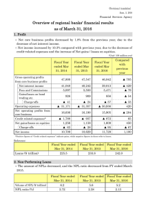 Overview of regional banks` financial results as of March 31, 2016