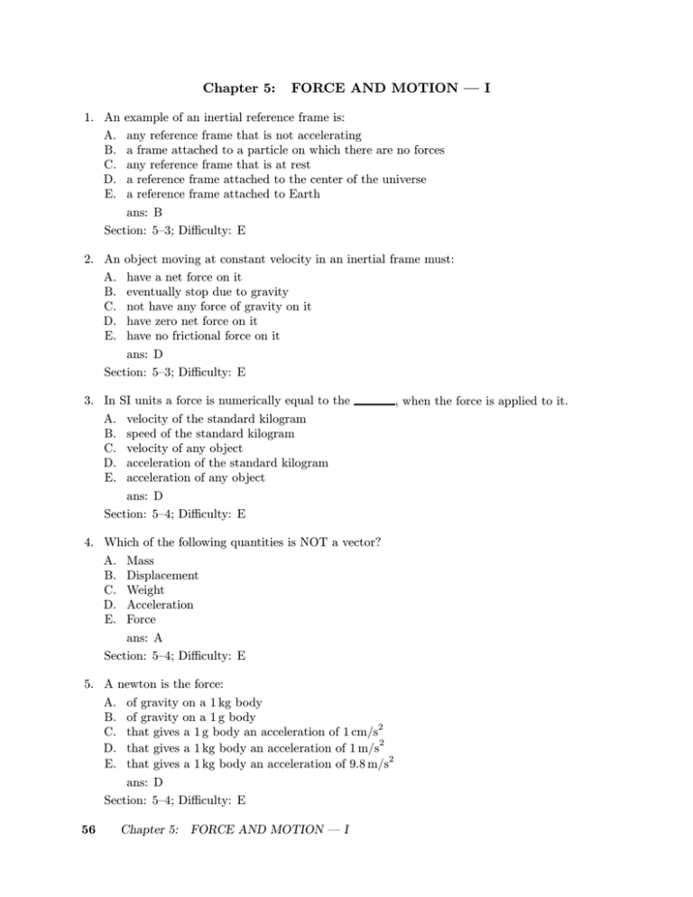 Chapter 5 Force And Motion I