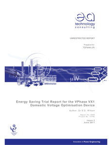 Energy Saving Trial Report for the VPhase VX1 Domestic