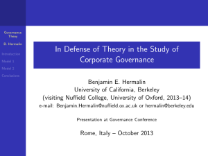 Key-note speech of Prof. Benjamin E. Hermalin, University of