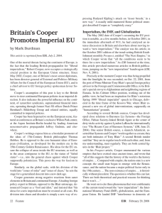 Britain`s Cooper Promotes Imperial EU