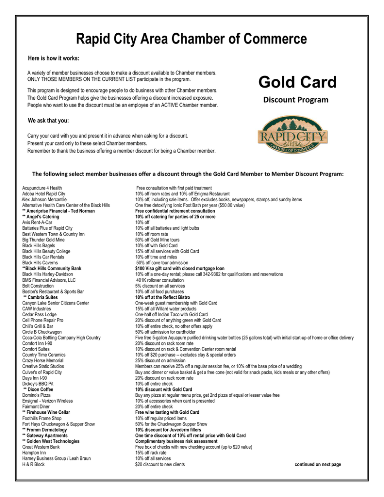 Gold Card Rapid City Chamber of Commerce