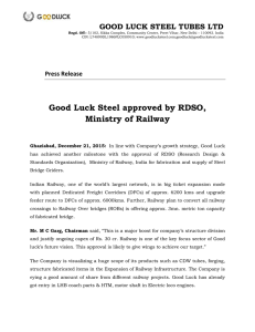 Good Luck Steel approved by RDSO, Ministry of Railway
