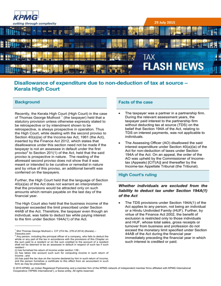 Disallowance Of Expenditure Due To Non-deduction Of Tax At