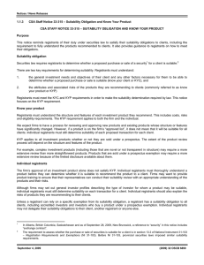 CSA Staff Notice 33-315 Suitability Obligation and Know Your Product