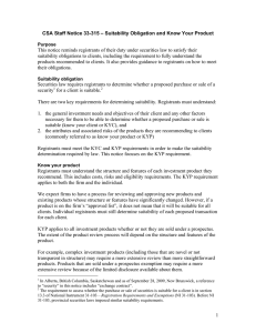 1 CSA Staff Notice 33-315 – Suitability Obligation and Know Your