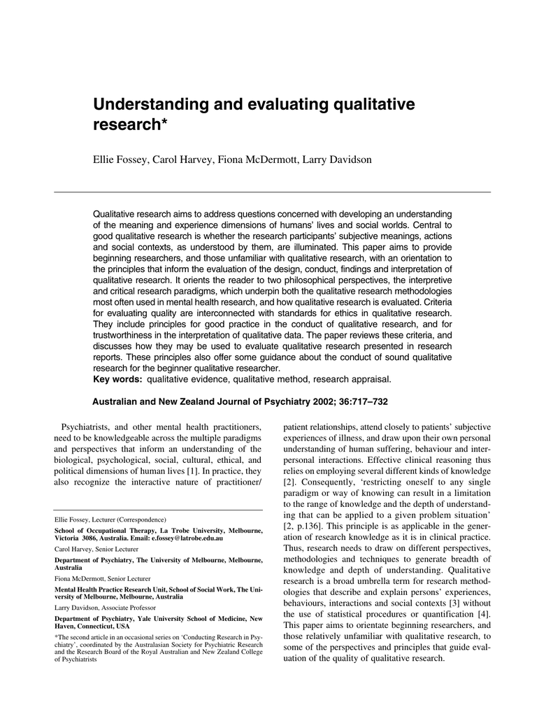 understanding and critiquing qualitative research papers