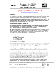 Overview of the AIBI-CS Certification Scheme Safe Quality Food SQF