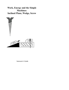 Work, Energy and the Simple Machines: Inclined Plane, Wedge, Screw