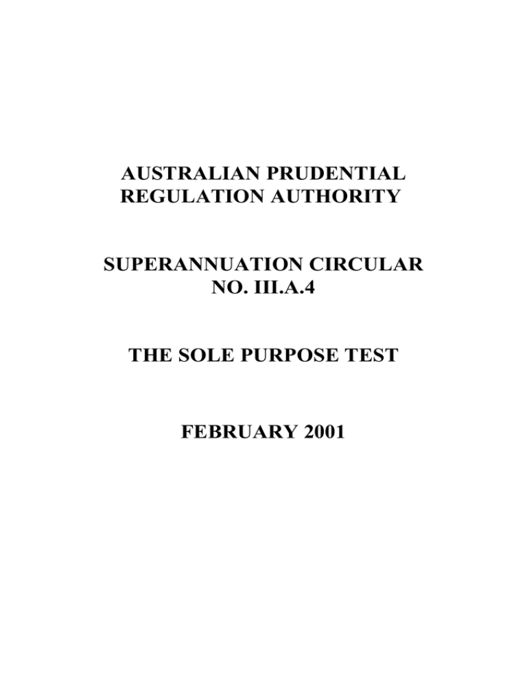 The Sole Purpose Test Australian Prudential Regulation Authority