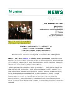 Littelfuse Honors Mouser Electronics as 2015 Channel Excellence