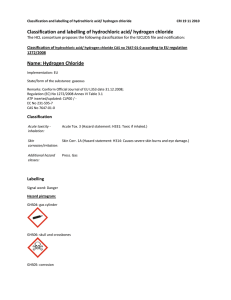 Classification and labelling of hydrochloric acid