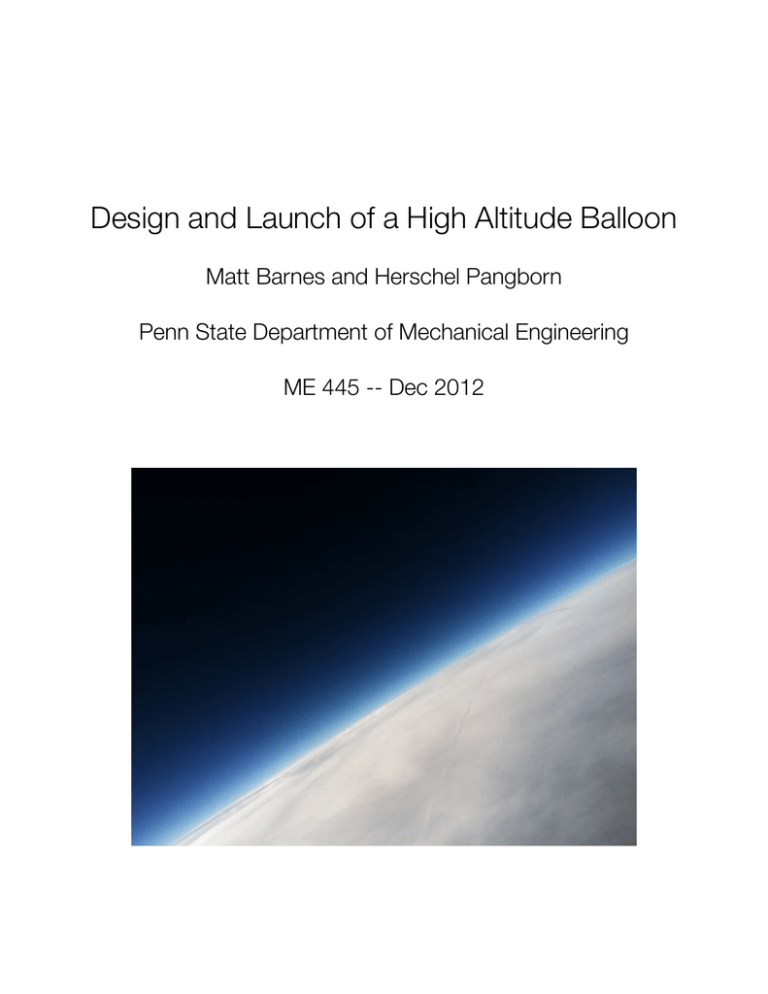 Design And Launch Of A High Altitude Balloon