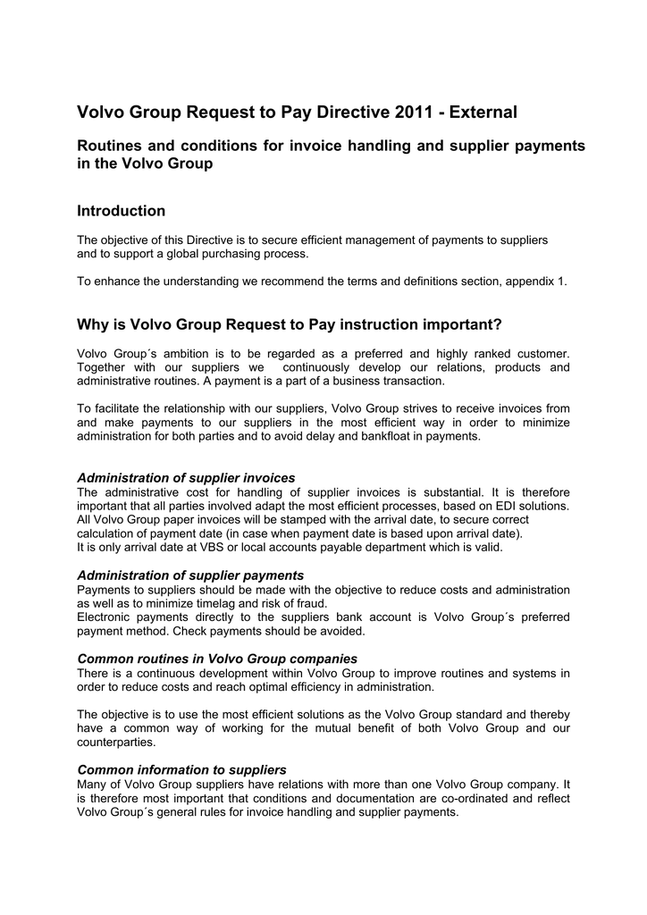 Volvo Group Request To Pay Directive 2011