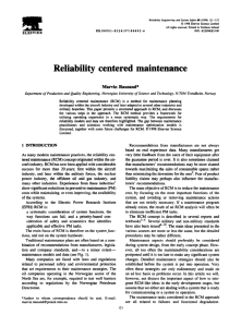 Reliability centered maintenance