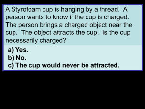 A Styrofoam cup is hanging by a thread. A person wants to know if