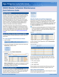 OASIS Master Schedule Maintenance Quick Reference Guide