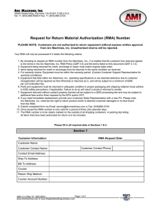 Request for Return Material Authorization (RMA) Number