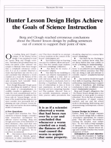 Hunter Lesson Design Helps Achieve the Goals of Science