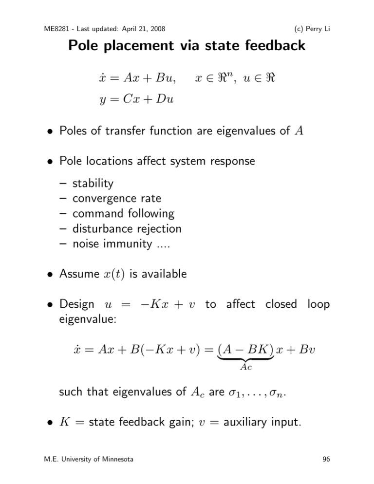 pole assignment in linear state feedback