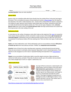 Three Types of Rocks Environmental Science Name: Period: ____