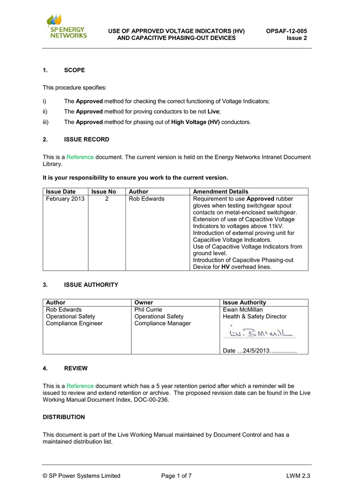 USE OF APPROVED VOLTAGE INDICATORS