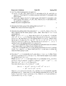 Homework 1-Solutions Math 582 Spring 2014 1. Let F be a field of