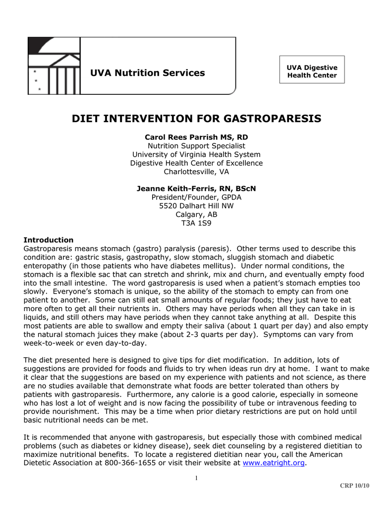 diabetic gastroparesis diet university of virginia