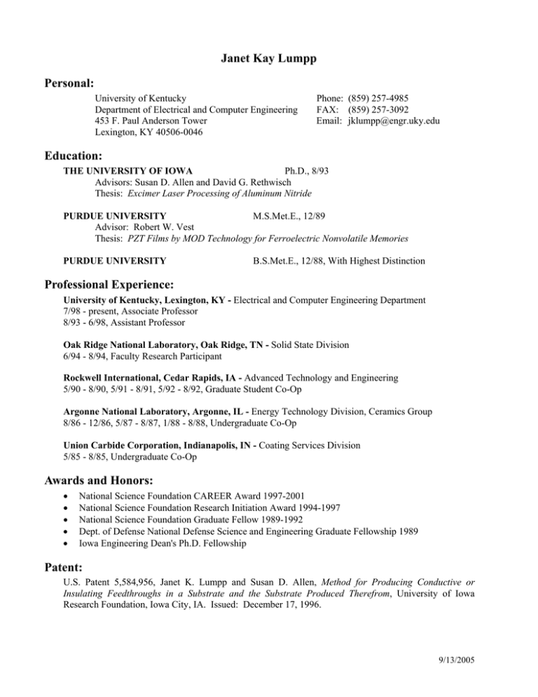 Resume - University of Kentucky