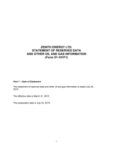 ZENITH ENERGY LTD. STATEMENT OF RESERVES DATA AND