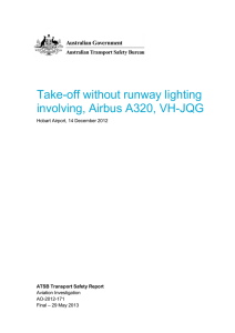 Take-off without runway lighting involving Airbus A320, VH-JQG