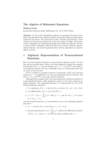 The Algebra of Holonomic Equations 1 Algebraic Representation of