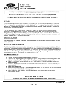 M-9424-F302 Intake Manifold INSTRUCTION SHEET Tech Line