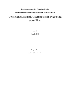 Considerations and Assumptions in Preparing your Plan