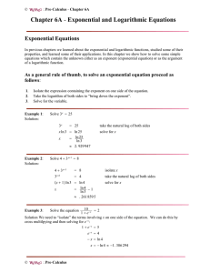 Chapter 6A - Exponential and Logarithmic Equations
