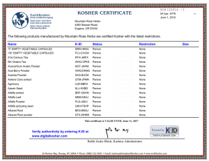 Earth Kosher Certificate