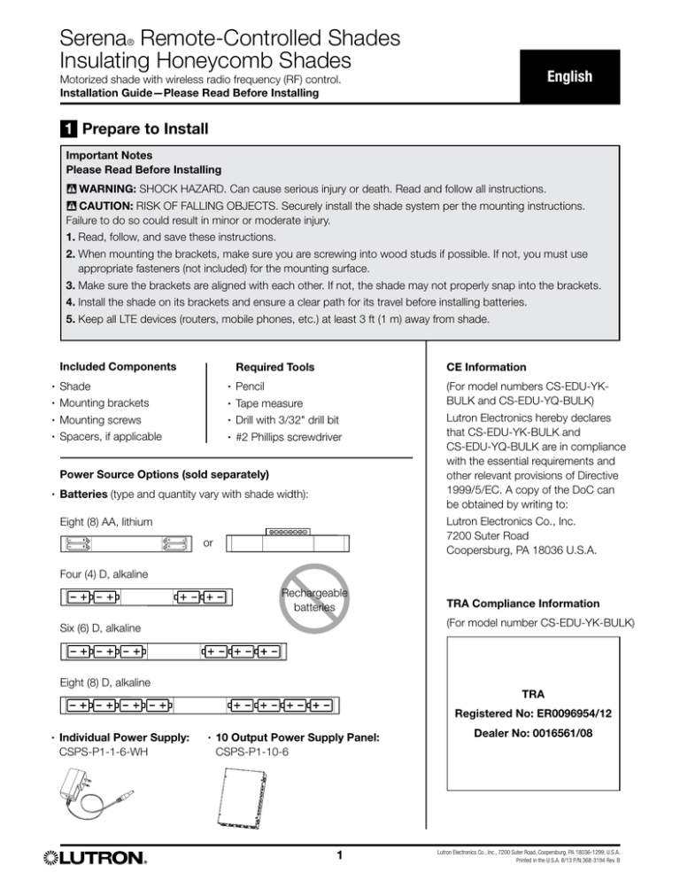 Serena® RemoteControlled Shades Insulating Shades