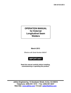 IMPORTANT OPERATION MANUAL for External Longitudinal Seam