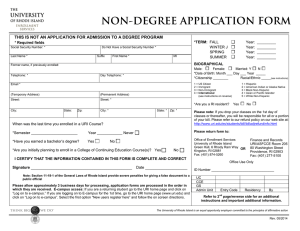 non-degree application form - University of Rhode Island