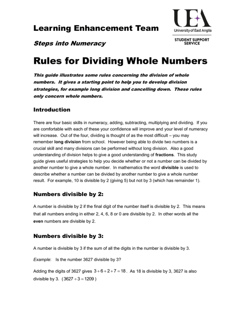 What Are The Rules For Dividing Numbers To Help With Factoring