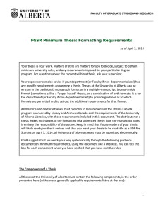 FGSR Minimum Thesis Formatting Requirements